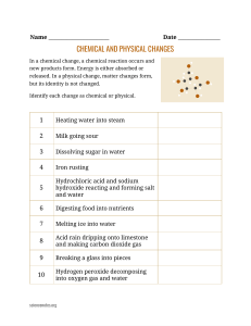 Chemical and Physical Changes Worksheet