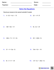 Math Worksheet: Solve Linear Equations