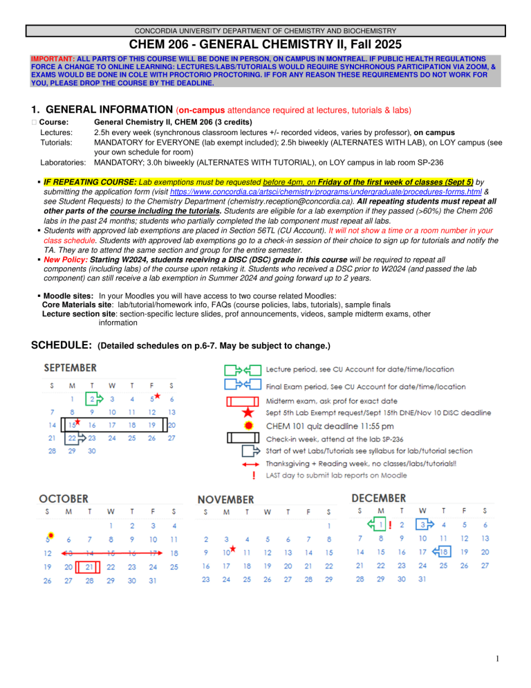 CHEM 206 General Chemistry II Syllabus Fall 2025 Concordia