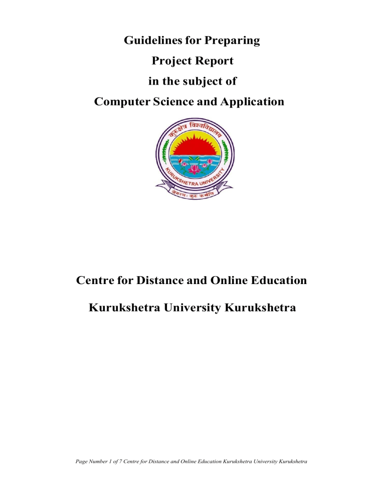 Project Report Guidelines Computer Science Kurukshetra University