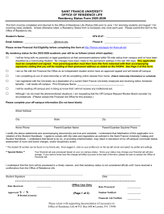 Saint Francis University Residency Status Form 2025-2026