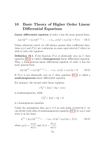 Basic Theory of Higher Order Linear Differential Equations