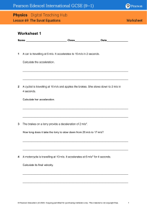 GCSE Physics Suvat Equations Worksheet