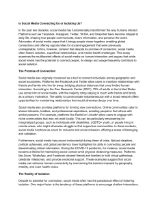 Social Media: Connecting or Isolating? Essay Analysis