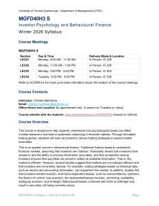 MGFD40H3 S Syllabus: Investor Psychology & Behavioural Finance