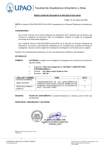 Resoluci&oacute;n UPAO 085-2022 Registro de Investigaci&oacute;n Arquitectura