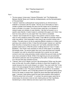 Reading Assignment: Analysis of Essays on Philosophy and Creativity
