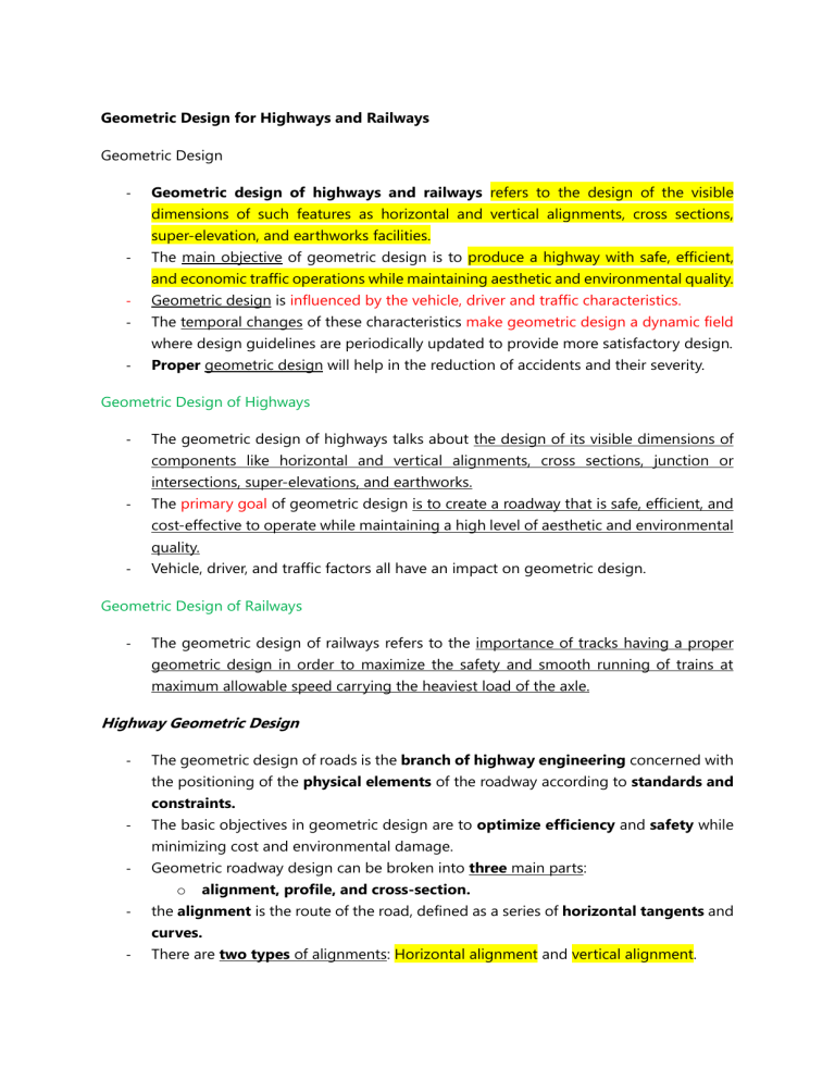 Geometric Design For Highways And Railways Lecture Notes