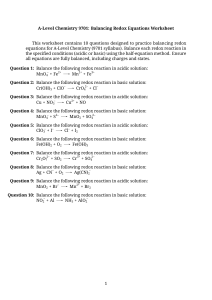 A-Level Chemistry Redox Balancing Worksheet