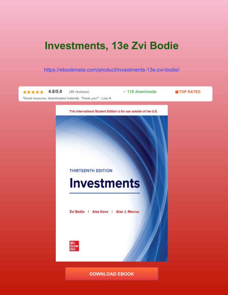 Investments 13th Edition by Bodie, Kane, and Marcus Finance Textbook
