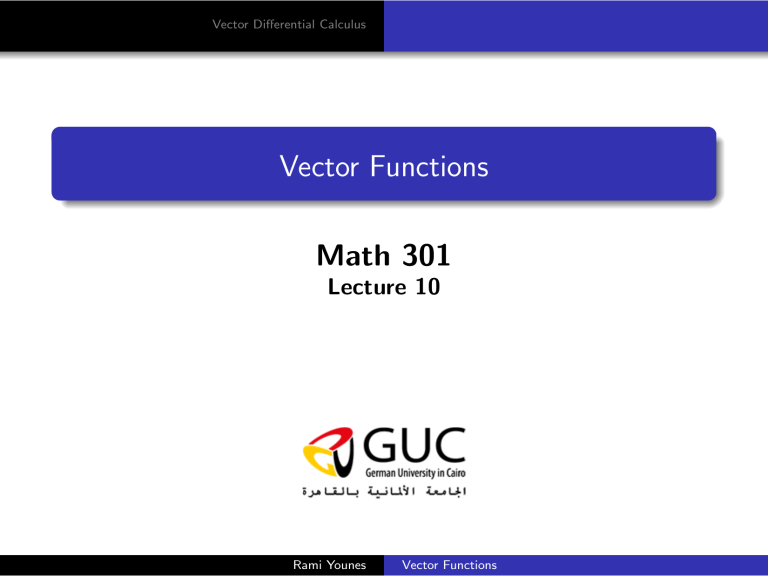 Vector Functions Lecture Notes - Math 301