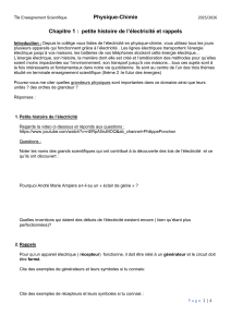 Physique-Chimie Terminale: Chapitre 1 - Histoire de l'&Eacute;lectricit&eacute;