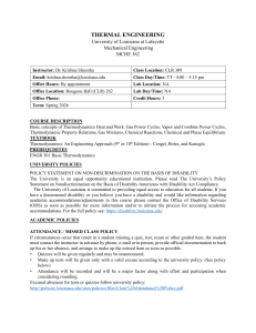 Thermal Engineering MCHE 362 Syllabus - UL Lafayette