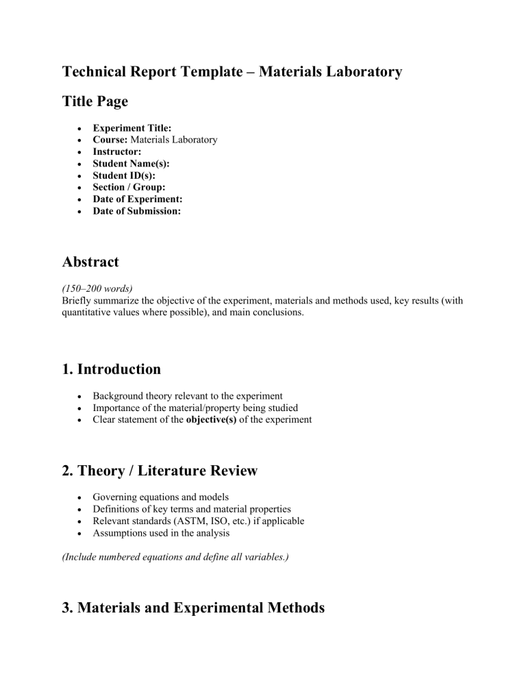Materials Lab Report Template