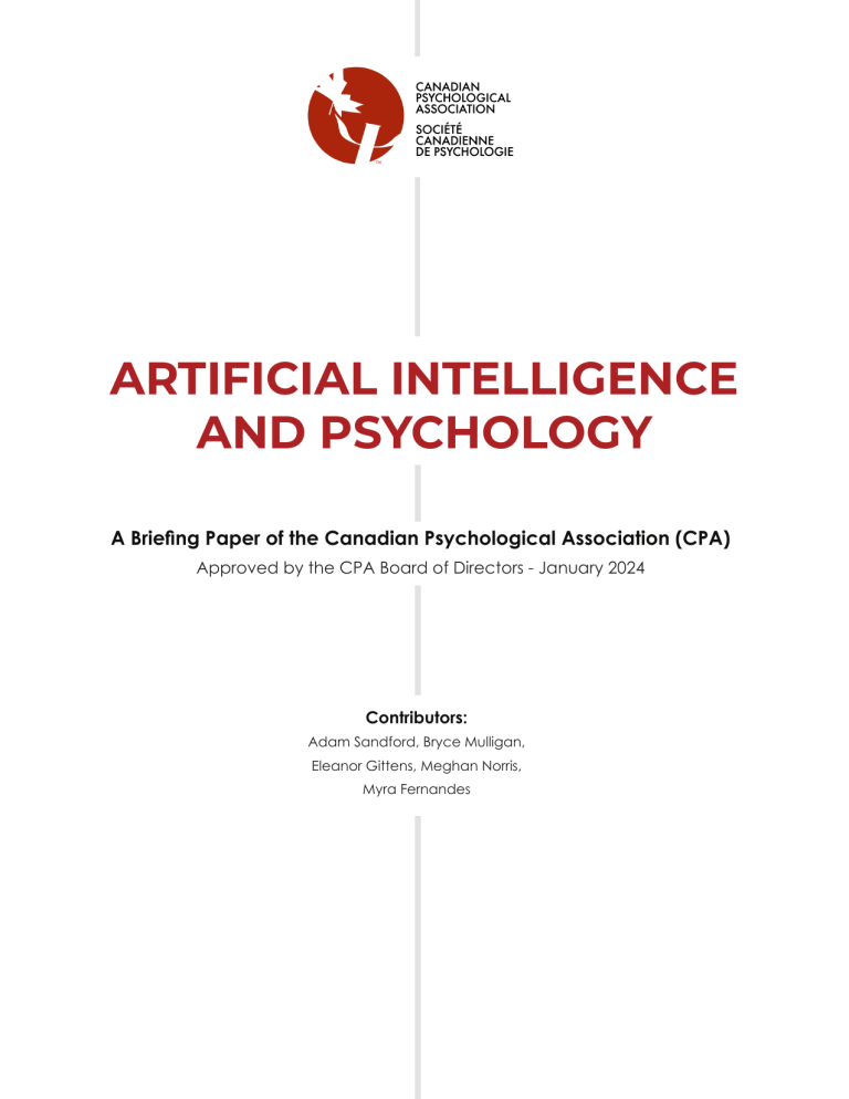Artificial Intelligence and Psychology Briefing Paper