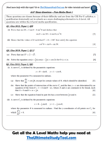 A/A* Pure Maths Exam Questions Sheet 1