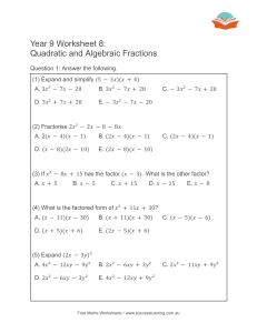 Year 9 Math Worksheet: Quadratics and Algebraic Fractions