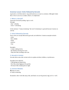 Grammar Lesson: Verbs Followed by Gerunds Worksheet