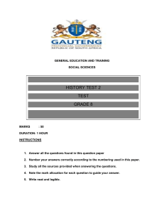 Grade 8 History Test 2: Social Sciences Exam