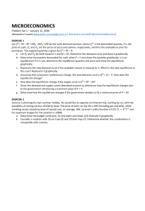 Microeconomics Problem Set 1 - Demand & Supply Exercises