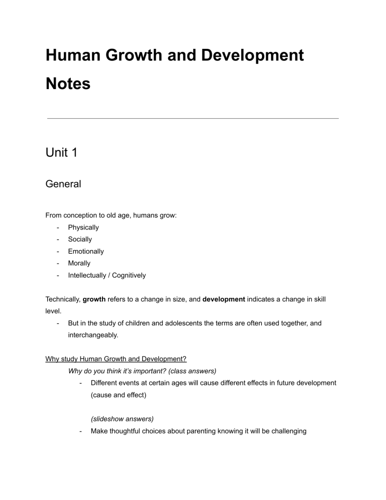 Human Growth and Development Notes Unit 1
