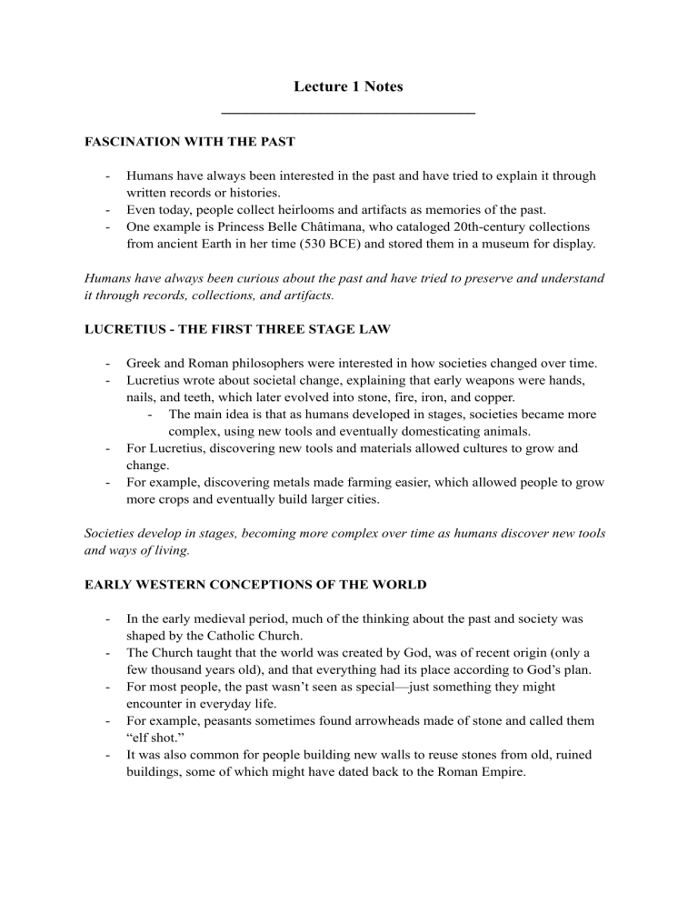 Lecture 1 Notes: History of Archaeology