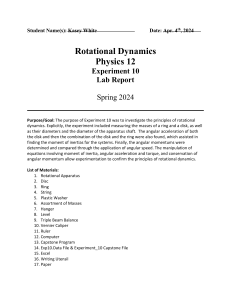Rotational Dynamics Lab Report: Physics 12 Experiment 10