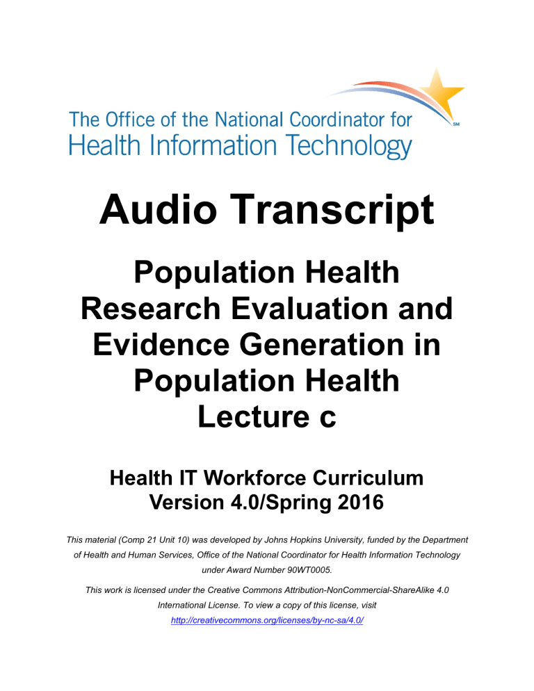 Population Health Research Evaluation Lecture Transcript