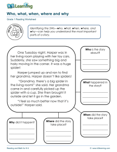 Grade 1 Reading Worksheet: 5Ws Story Analysis