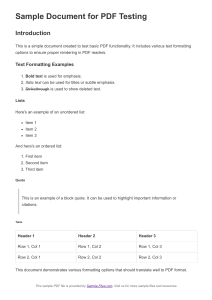 Sample Document for PDF Testing