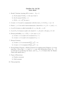 Math 362M Markov Chains Lecture Outline