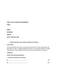 EFAL Baseline Assessment: A Good Boy Reading Comprehension