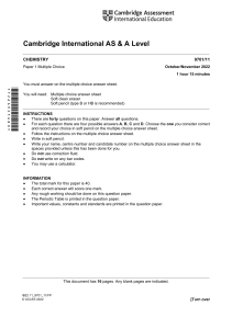 Cambridge AS & A Level Chemistry Paper 1 2022 Multiple Choice