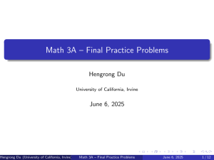 Math 3A Final Practice Problems: Linear Algebra UCI