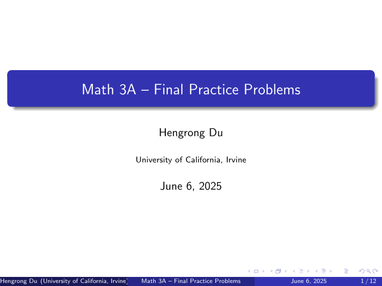 Math 3A Final Practice Problems: Linear Algebra UCI