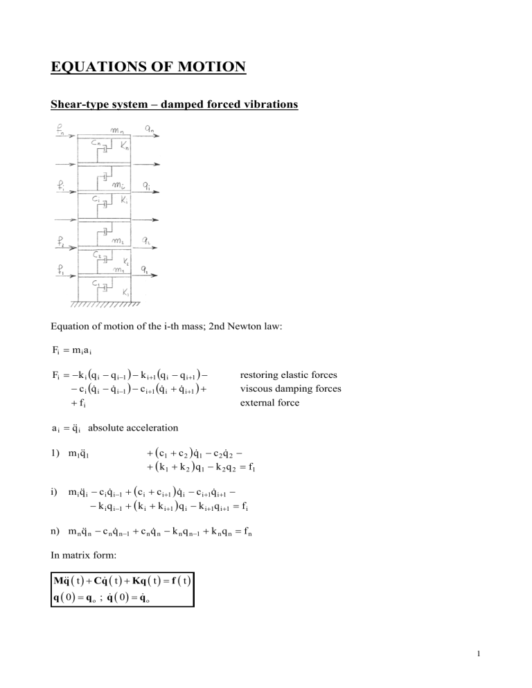 Equations of Motion: Shear-Type Damped Forced Vibrations