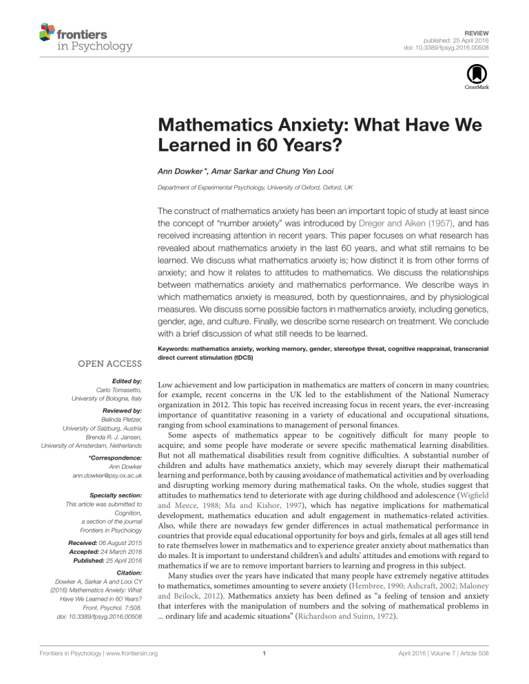 Picture of Mathematics Anxiety: 60 Years of Research Review