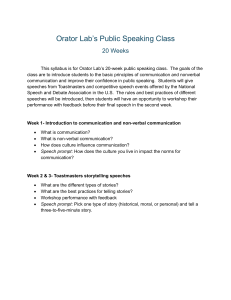 Orator Lab Public Speaking Class Syllabus
