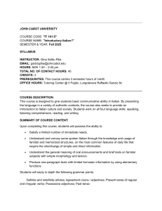 Introductory Italian I Syllabus - John Cabot University