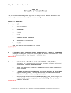 Chapter 1: Introduction to Corporate Finance Answers