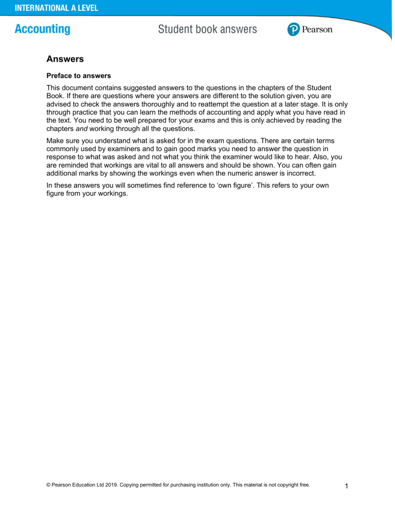 Pearson International A Level Accounting Student Book Answers
