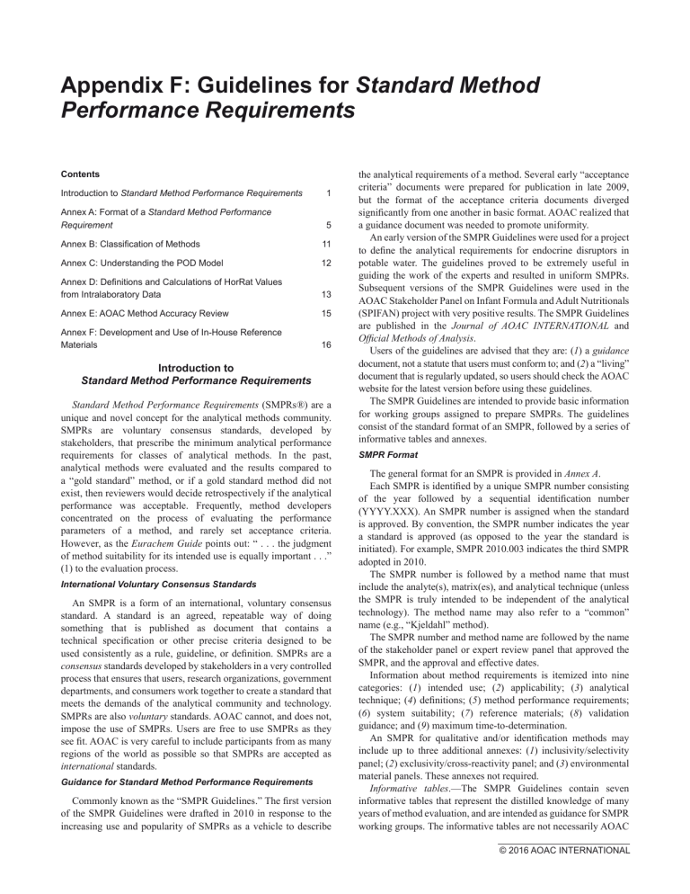 AOAC SMPR Guidelines: Standard Method Performance Requirements