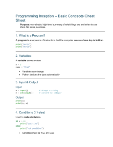Programming Inception Basic Concepts Cheat Sheet