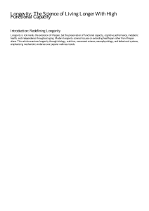 Longevity: Science of Living Longer with High Functional Capacity