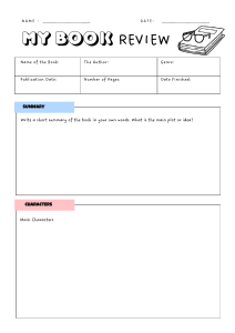 Book Review Worksheet Template