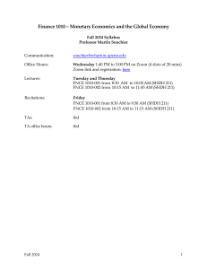 Finance 1010 Syllabus: Monetary Economics & Global Economy