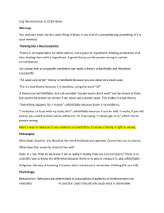 Cognitive Neuroscience Lecture Notes: Falsifiability & Behaviorism