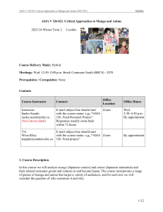 UBC ASIA V 326 Syllabus: Critical Approaches to Manga and Anime