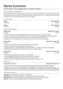Professional Resume Template with Technical Skills Section