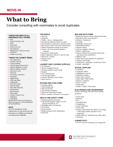 Ohio State University Move-In Checklist
